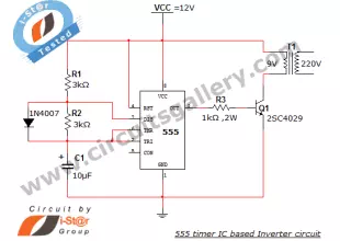 555 timer IC Inverter circuit schematic 12V to 220V
