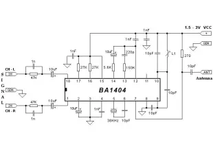 Schematic Diagram BA1404 Stereo transmitter circuit