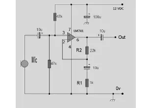 op amp lm741 pre amp mic schematic