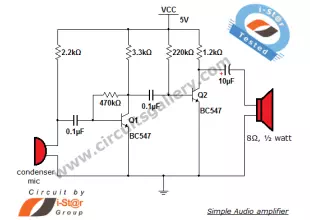 Simple condenser microphone circuit Schematic Diagram