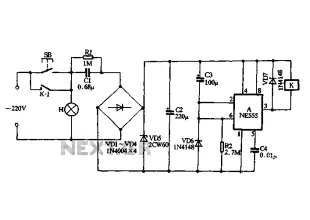 With NE555 making push-button delay section lamp circuit