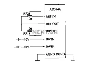 AD574A unipolar and bipolar input circuit b