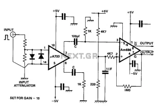 Monostable circuit diagram of the use of video amplifiers and comparators