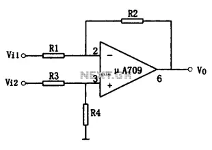 A709 a simple differential amplifier circuit diagram