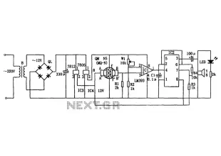 Combustible gas alarm circuit diagram 7812 7805 555