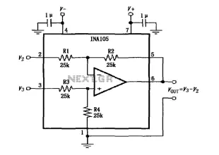 INA105 circuit diagram of the basic power and signal connections