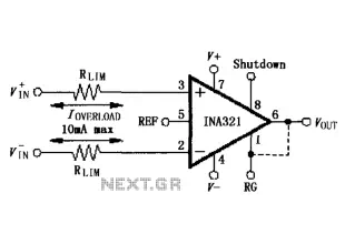 INA321 322 input current protection circuit diagram