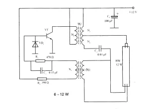 Lighting inverter circuit principle 6 ~ 12W fluorescent lamps
