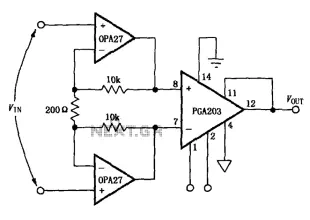 Low-noise differential amplifier circuit composed PGA203 and OPA27