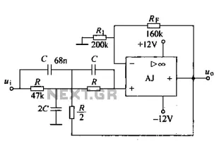 Second-order active band stop filter circuit