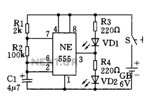 The use of low frequency oscillation base 555 circuit made flashing light circuit Circuit II