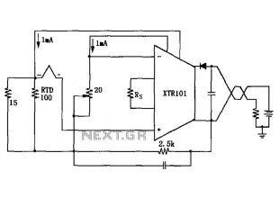 Thermocouple cold junction compensation RTD has XTR101 Input Circuit