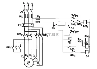 2Y- connection three two-speed motor contactor control circuits