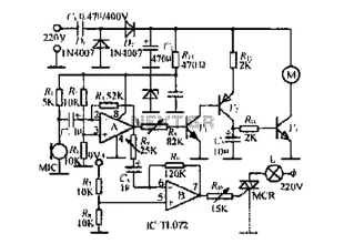 An electronic music rotating lights circuit