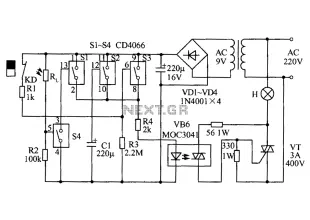 Automatic lighting control circuit diagram composed of optocouplers