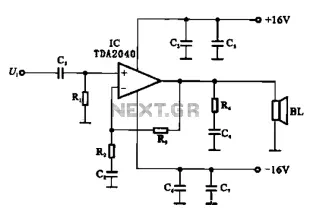 Integrated OCL power amplifier circuit composed by the TDA2040