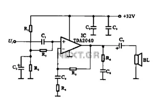 Integrated OTL power amplifier circuit composed by the TDA2040