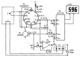 Thermocouple cold junction compensator AD596 597 a circuit diagram of Temperature Monitor