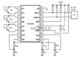 With a 7-Channel Smart Temperature Sensor MAX6698 circuit diagram