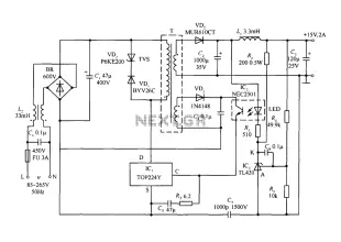 15V TOP224Y 2A DC output switching power supply circuit