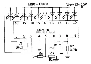 Constituting simple LM3915 audio power meter circuit