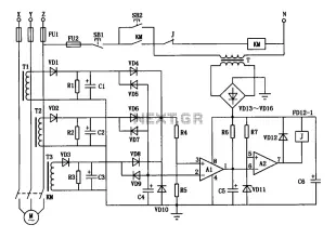 Current three-phase motor phase protection circuit diagram