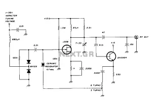 Varactor - tuned 10MHz ceramic resonator oscillator circuit diagram