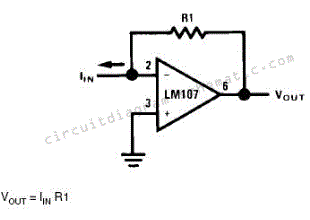 Converting current to voltage transducer circuit Using LM107