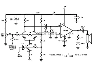 Voltage-controlled amplifier or tremolo circuit