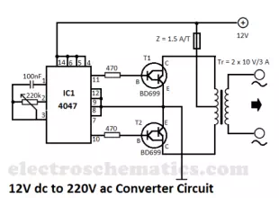 12v to 220v converter circuit