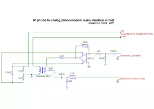 IP phone to analog phone or modem audio interface circuit