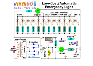 Automatic Electronic Emergency Light Circuit Low Cost