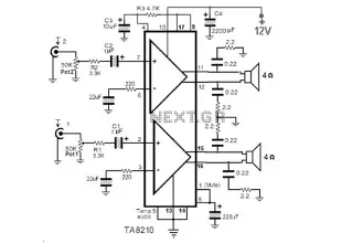 TA8210AH - 2 x 22W BTL Car Amplifier Circuit