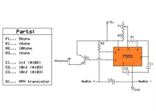 What determines the transmit frequency in this 555-based transmitter