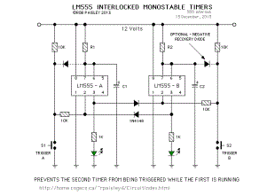 LM555 interlocked monostable timer circuit