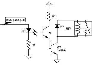 microcontroller driving a relay with transistor and Opto-isolator