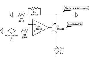 op amp Find Vo in an op-amp transistor circuit