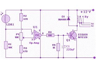 LM741 IC for Light Dark Sensor Circuit