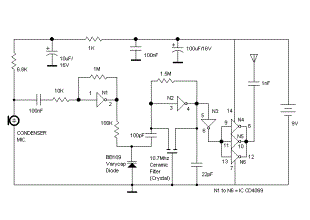 Coilless FM transmitter circuit