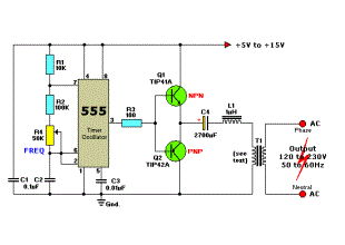 12VDC to 220VAC Inverter Circuit Using IC 555
