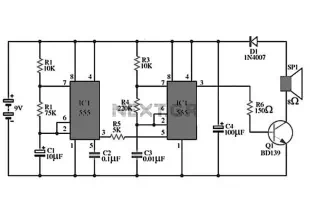 Police Siren Circuits with IC555 Schematic Diagram