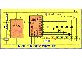 schematic 5 led chaser circuit using 555 chip