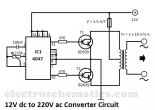 12V to 220V converter circuit Schematic Diagram