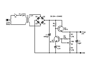 6 - 12 Volt Adjustable Power Supply Circuit Schematic Diagram