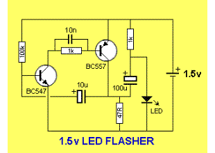 simple 15v powered led flasher circuit