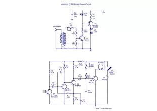 IR Headset Circuit with headphone Transmitter and Receiver diagram