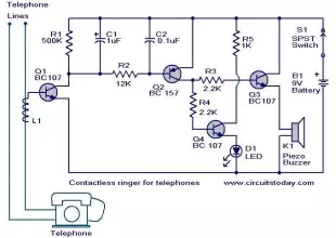 Contactless telephone ringer circuit