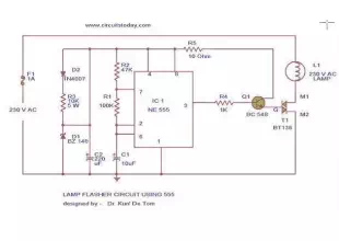 FlasherCircuit using NE 555 IC for Lamp