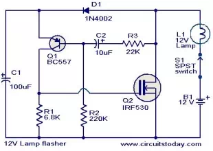 12V Lamp flasher circuit