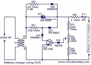 Battery charger circuit using SCR